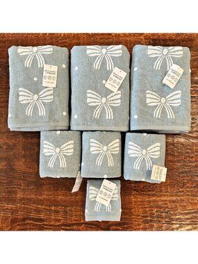 NWT, 7 Piece, Blue Bow Polka Dot Towel Set,  Common Thread Brand
